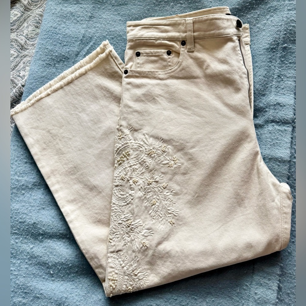 White Lauren Ralph Lauren Straight-Leg Jeans with Embroidery